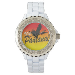 Relógio Feminino Branco com Strass Via Pantanal Armbandsur