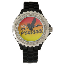 Relógio Feminino Preto com Strass Via Pantanal Armbandsur