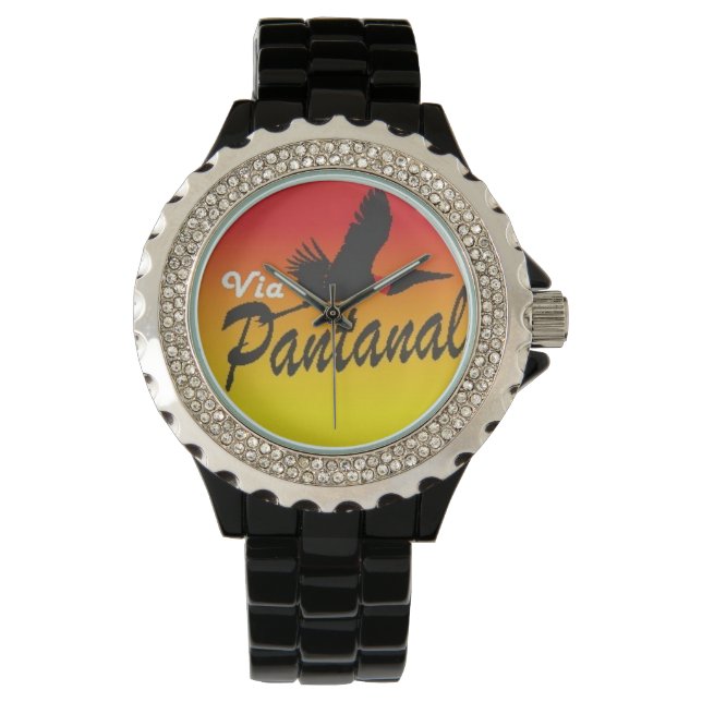 Relógio Feminino Preto com Strass Via Pantanal Armbandsur (Framsida)
