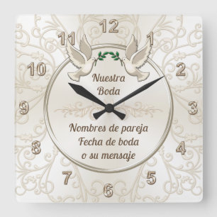 Reloj de boda, personalizado en español fyrkantig klocka