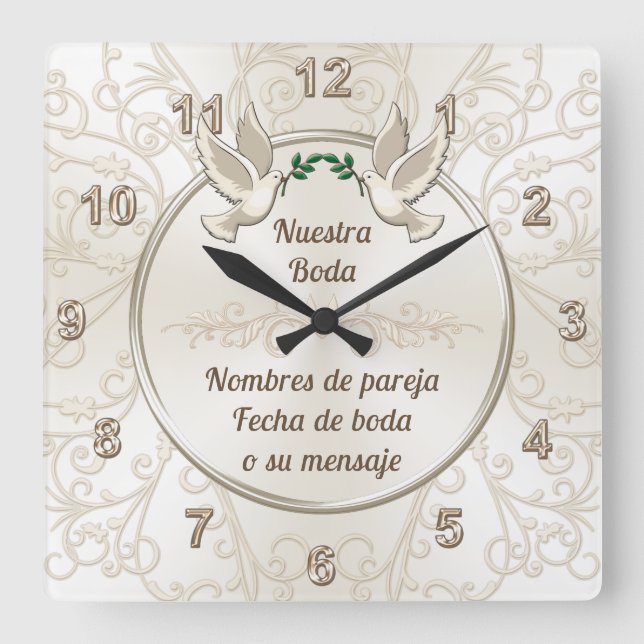 Reloj de boda, personalizado en español fyrkantig klocka (Framsida)