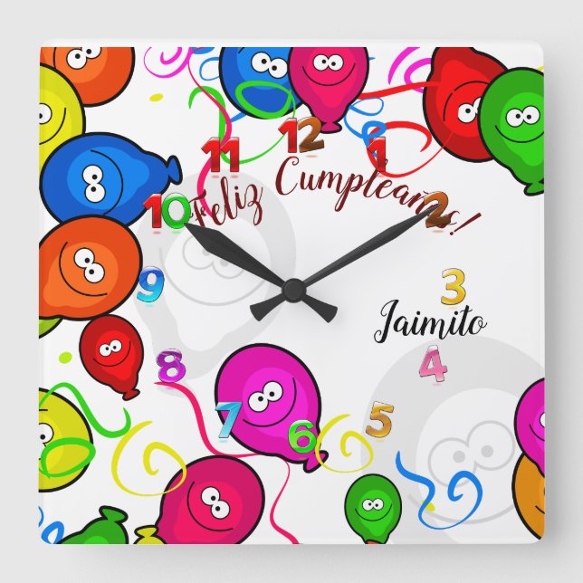 Reloj de Pared con Feliz Cumpleaños personalizado Fyrkantig Klocka (Framsida)