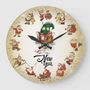 Reloj de pared con papá Noel y feliz año nuevo Stor Klocka