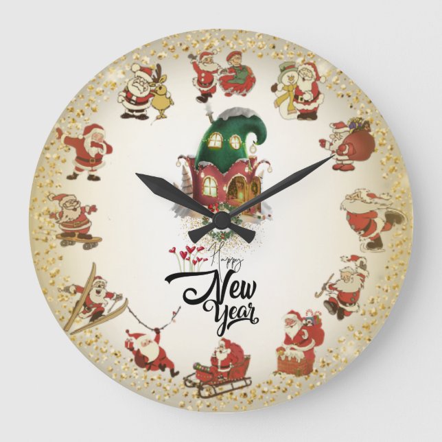 Reloj de pared con papá Noel y feliz año nuevo Stor Klocka (Framsida)