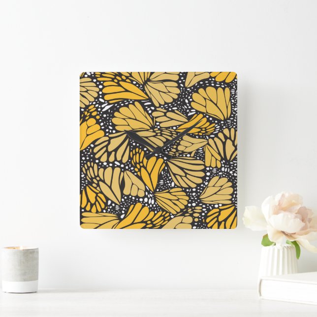 Reloj de pared cuadrado estampado mariposa monarca fyrkantig klocka (Hem)