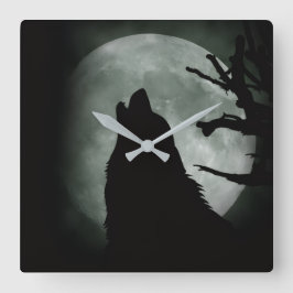 Reloj de Pared - Lobo Aullando a la luna Llena  Fyrkantig Klocka