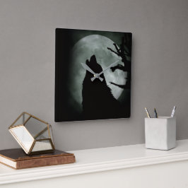 Reloj de Pared - Lobo Aullando a la luna Llena  Fyrkantig Klocka