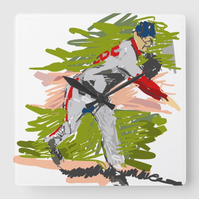 Reloj de Pared Pitcher Lanzando la Pelota Fyrkantig Klocka (Framsida)