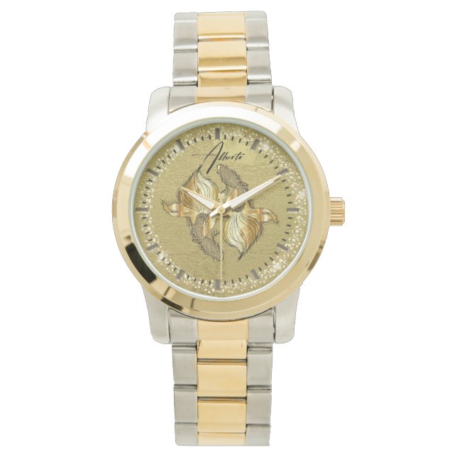 Reloj  dorada personalizada  con peces doradas armbandsur (Framsida)