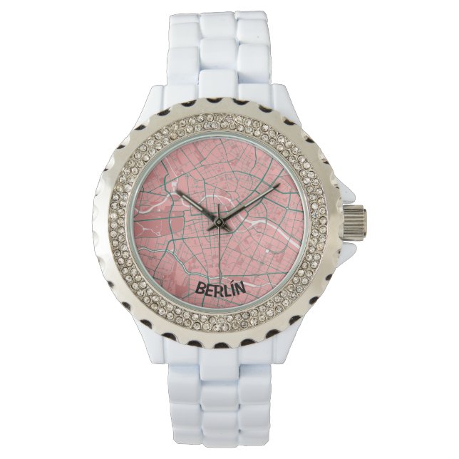 Reloj mapa minimalista de Berlín - Rosa-Verde Armbandsur (Framsida)
