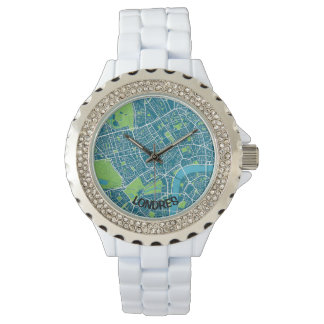 Reloj mapa minimalista de Londres - Azul-verde Armbandsur