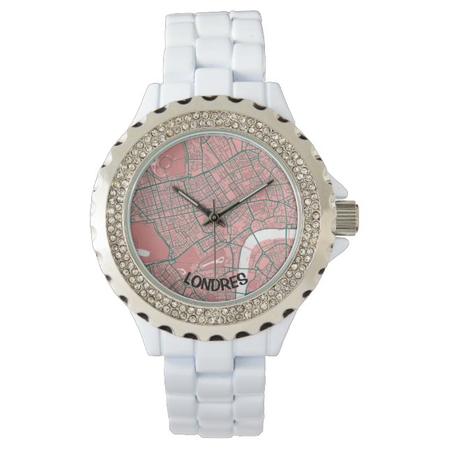 Reloj mapa minimalista de Londres  - Rosa-Verde Armbandsur (Framsida)