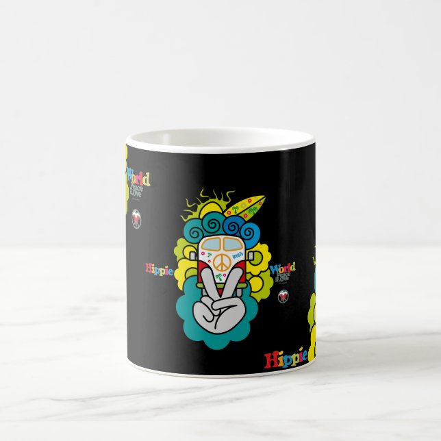 Reloj Redondo Grande HIPPIE WORLD Peace and LOVE Kaffemugg (Center)