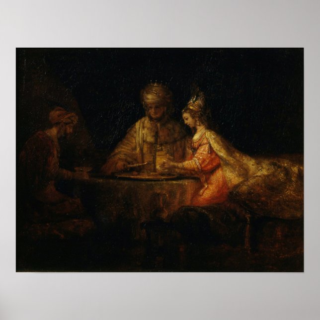 Rembrandt - Ahasuerus Haman och Esther Poster (Framsidan)
