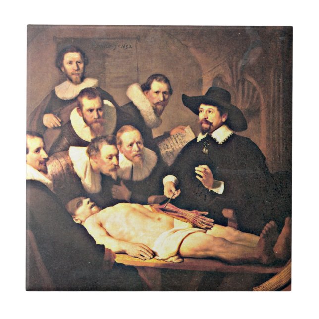 Rembrandt: Anatomilesionen av dr Nicolaes Tulp Kakelplatta (Framsidan)