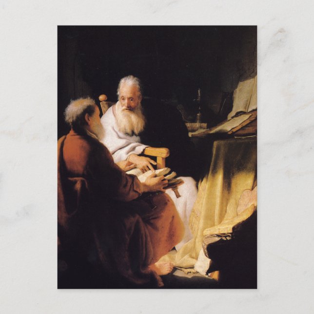 Rembrandt Art Painting Two Old Manar Disputing Vykort (Framsida)