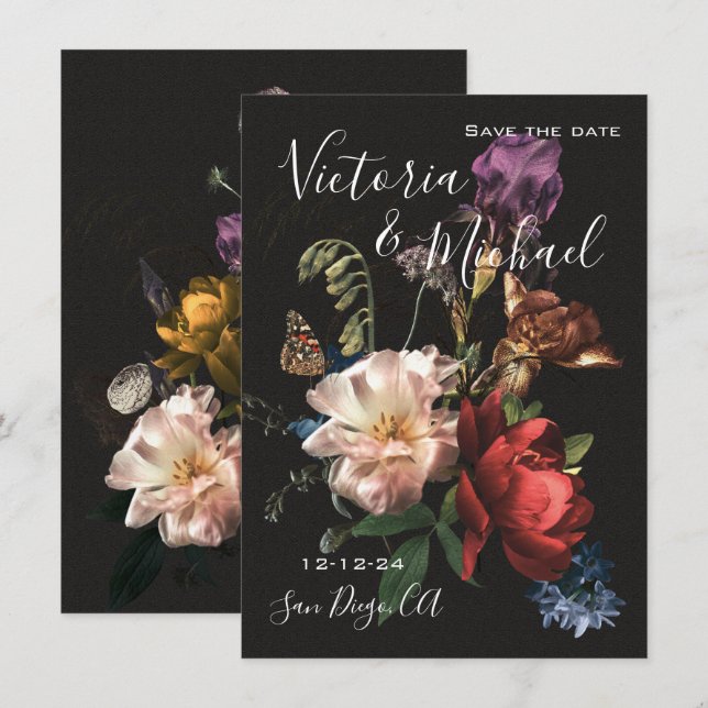 Rembrandt Blommig Spara Datum Bröllop Inbjudningar (Fram/baksida)