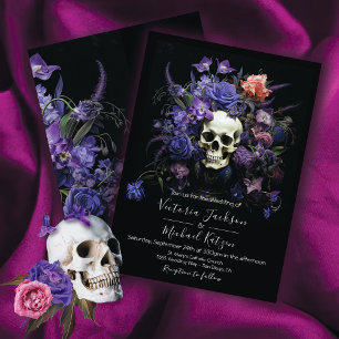 Rembrandt Blommigt Skull Mörk & Moody Goth Bröllop Inbjudningar