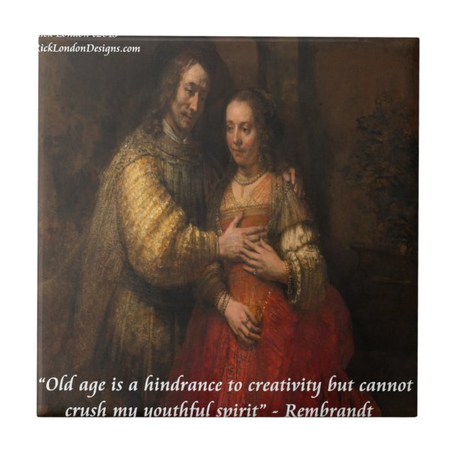 Rembrandt "Den judiska bruden" & ålderdomscitat Kakelplatta (Framsidan)