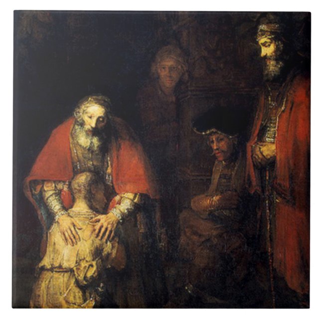 Rembrandt - Den prodigala sonens återvändande Kakelplatta (Framsidan)