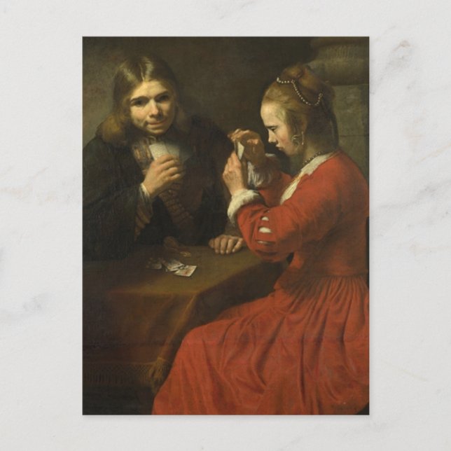 Rembrandt: En ung man och en flicka spelar kort (Framsida)