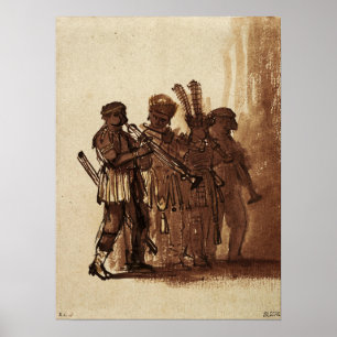 Rembrandt - Fyra musiker med Vind instrument Poster