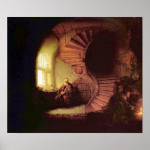Rembrandt Harmenszoon skåpbil Rijn - filosofen Poster