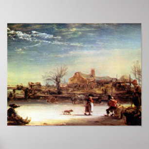 Rembrandt Harmenszoon skåpbil Rijn - vintern Poster