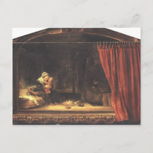 Rembrandt-Heliga-familj med en ridå Vykort
