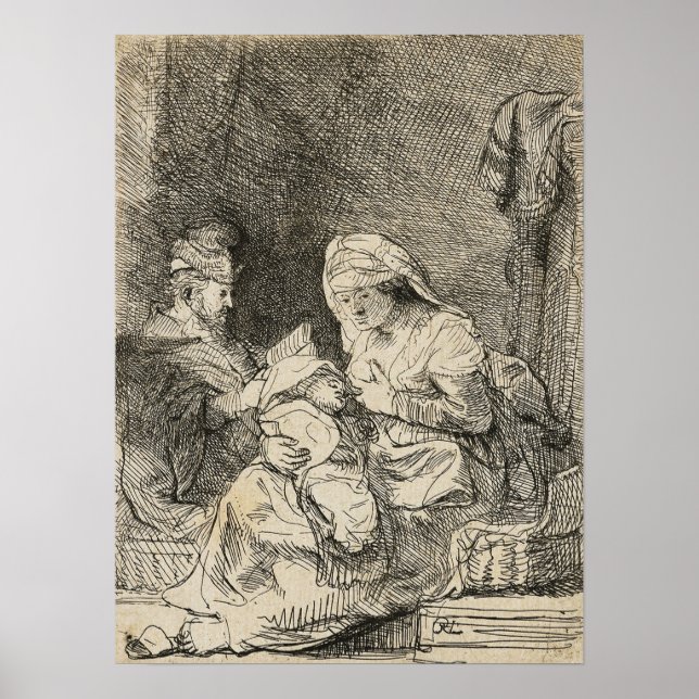Rembrandt - Heliga Family 1632 Poster (Framsidan)