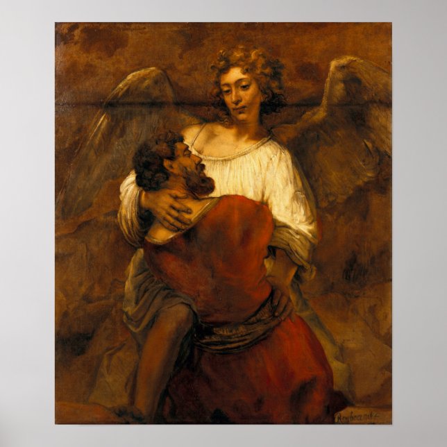 Rembrandt - Jakob brottas med ängeln Poster (Framsidan)