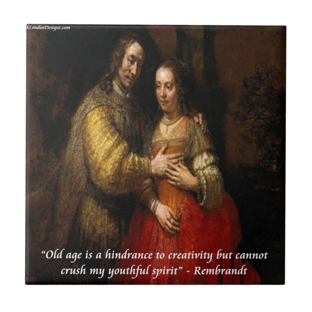 Rembrandt "Juish Bride" & Berömd Quote Kakelplatta (Framsidan)