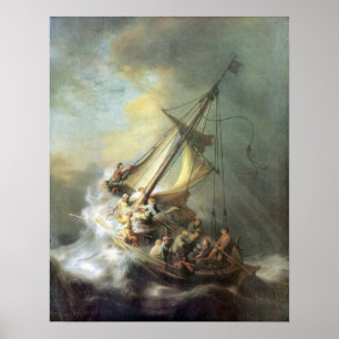 Rembrandt - Kristus i en storm på havet av Galile Poster