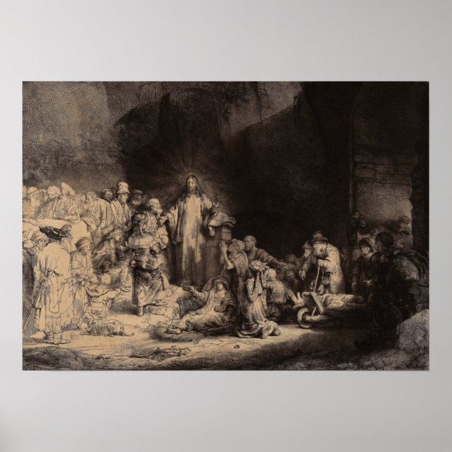 Rembrandt - Kristus Preaching, Hundred Guilder Pri Poster (Framsidan)