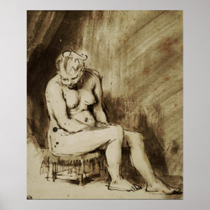 Rembrandt - Kvinna sittande på pall Poster