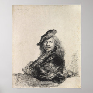 Rembrandt - Leende av Porträtt på stenfyllning Poster