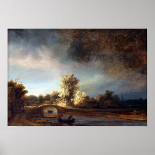 Rembrandt Liggande med en stenbron Poster
