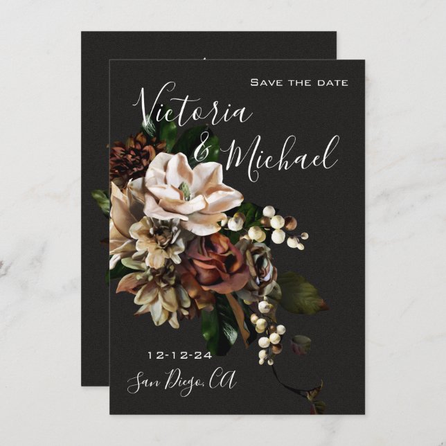 Rembrandt Magnolia Spara datum Bröllop Inbjudningar (Fram/baksida)