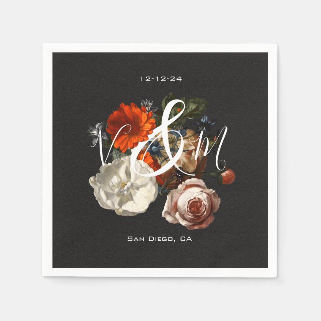 Rembrandt Mörk & Moody Blommigt Monogram Pappersservett (Framsidan)