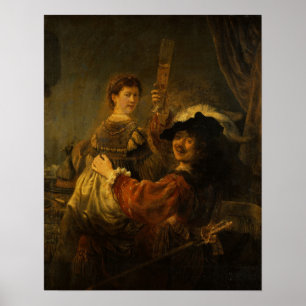 Rembrandt - Saskia och konstnär i scen från den fö Poster