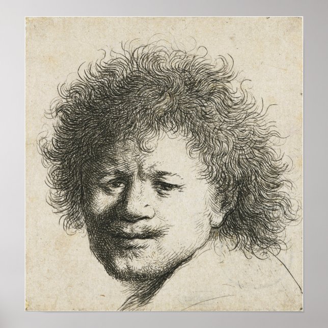 Rembrandt - Self-Porträtt, Long Bushy Hair 1631 Poster (Framsidan)