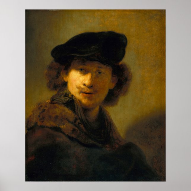 Rembrandt - Self-Porträtt with Velvet Beret Poster (Framsidan)