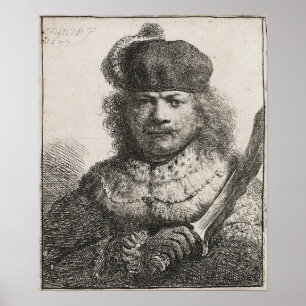 Rembrandt - Självporträtt med höjd sabel 1634 Poster