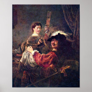 Rembrandt - självporträtt med Saskia Poster