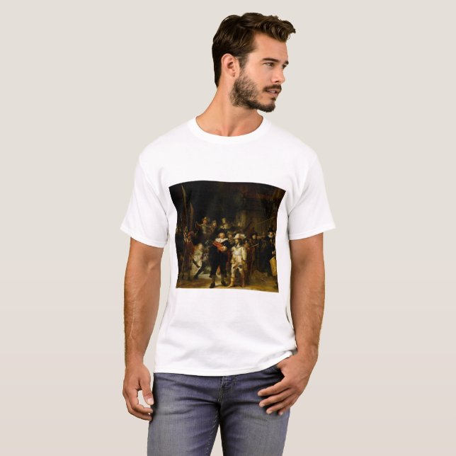 REMBRANDT SKÅPBIL RIJN- Nightwatchen 1642 T Shirt (Hel framsida)