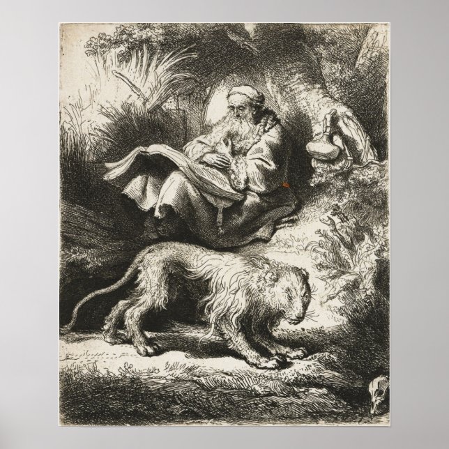 Rembrandt - St. Hieronymus läsande 1634 Poster (Framsidan)