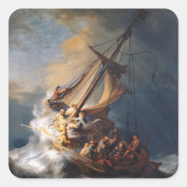 Rembrandt Storm Sea of Galilee Painting Fyrkantigt Klistermärke