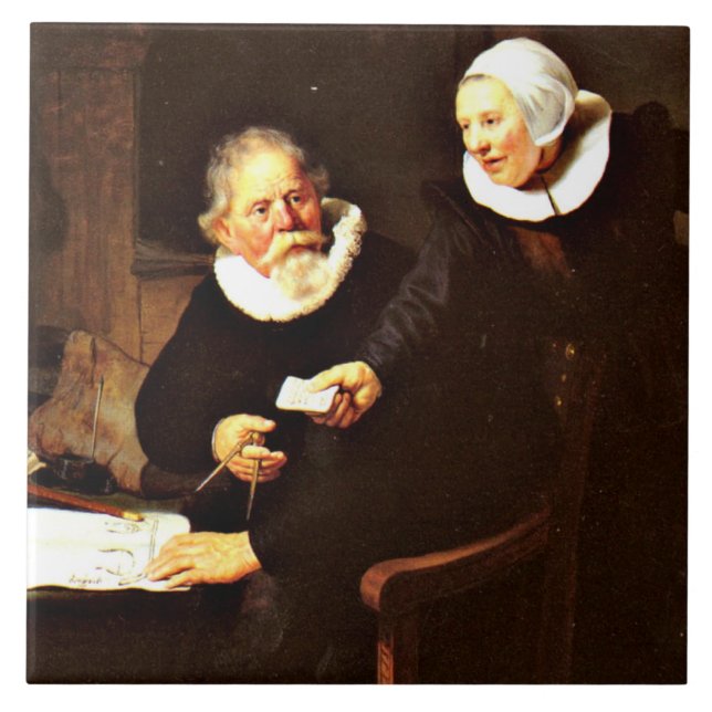 Rembrandt: The Shipbuilder and his Wife, 1633 Kakelplatta (Framsidan)