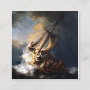 Rembrandt Van Rijn Kristus i Storm Sea Galilee Fyrkantigt Visitkort