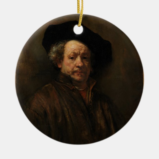 Rembrandt van Rijn's Självporträtt Fine Art Julgransprydnad Keramik (Framsidan)